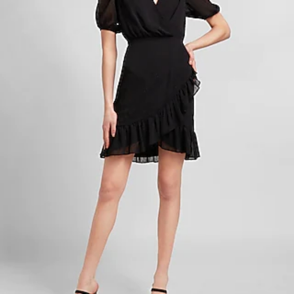 Clip Dot Ruffle Wrap Front Dress NWT